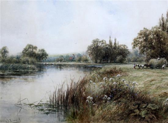 Henry James Kinnard (fl.1880-1920) Haycarts beside the river 11.5 x 16.5in.